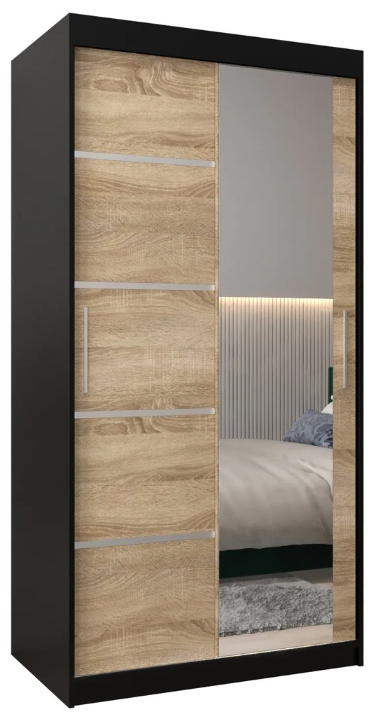 Dulap de haine 100 cm cu oglindă Verika 2 100 (negru + stejar sonoma). 1063761
