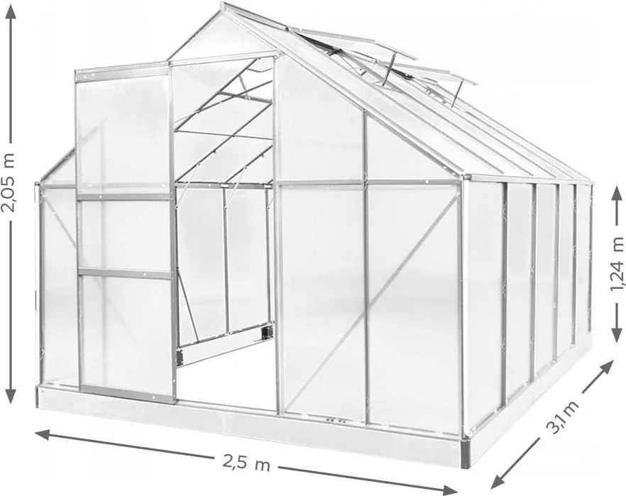 Seră din policarbonat 250 x 310 x 124/205 cm
