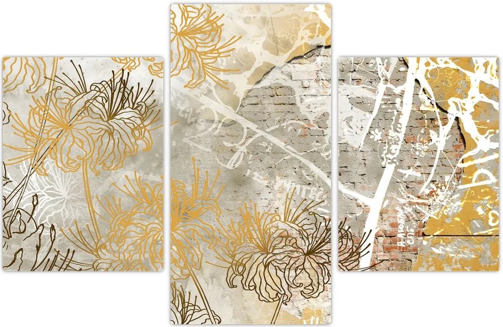 Tablou - Vintage perete cu flori (90x60 cm)