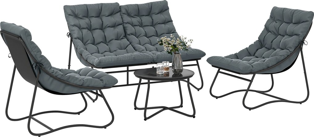 Outsunny Set mobilier grădină 4 piese cu perne groase 8 cm - Mobilier exterior din oțel și textilenă respirantă, gri | Aosom Romania