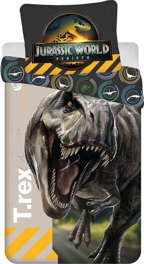 Lenjerie de pat pentru copii din bumbac pentru pat de o persoană 140x200 cm Jurassic World "T-Rex" – Jerry Fabrics