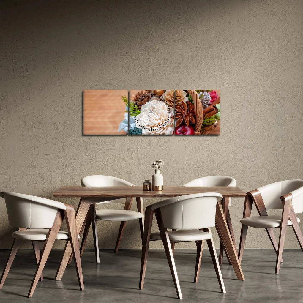 Tablou cu coș din nuiele (cu ceas) (90x30 cm)