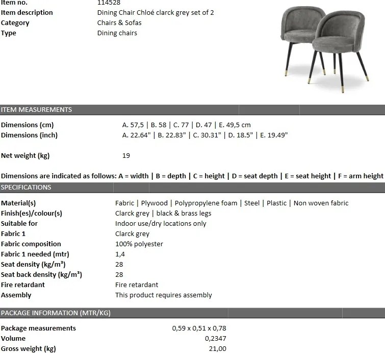 Set de 2 scaune design LUX Chloe, gri 114528 HZ