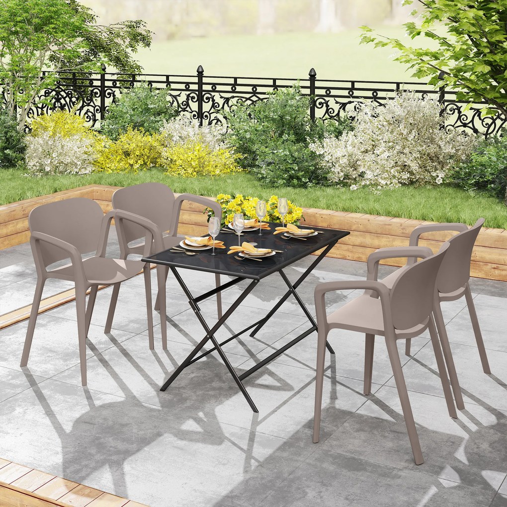 Outsunny Set 4 Scaune de Grădină Stivuibile cu Brațe, Rezistente la Raze UV și Impermeabile, 60x56x75 cm, Gri | Aosom Romania