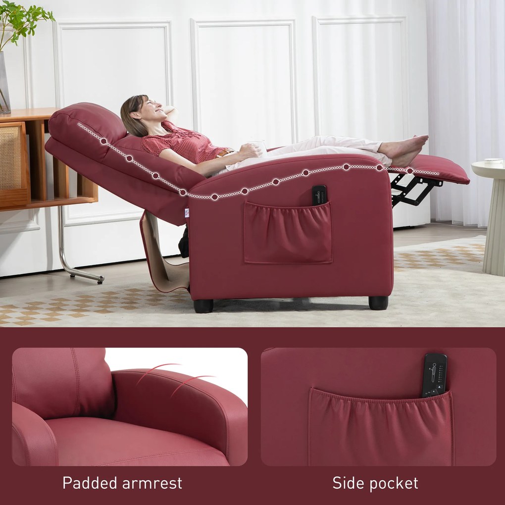 HOMCOM Fotoliu de Masaj cu 8 Moduri, 5 Intensități, Suport pentru Picioare și Telecomandă, 68x88x98 cm, Roșu | Aosom Romania
