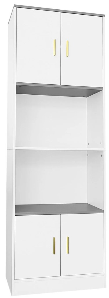 Comodă Modernă cu 4 Uși și Compartiment Deschis Central, Balamale Silențioase Soft-Close, pentru Bucătărie și Living, 60x40x180 cm, Alb