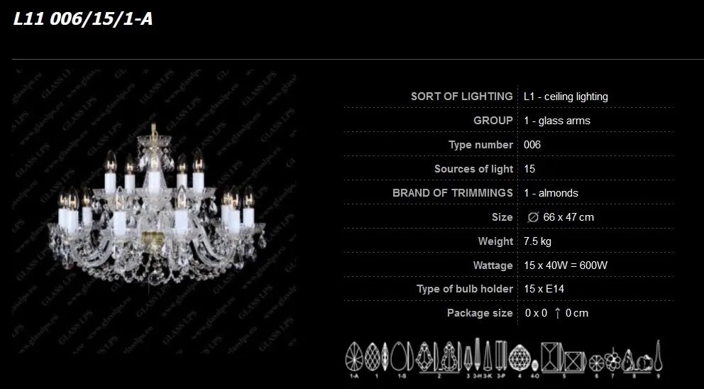 Lustra 15 brate cristal Bohemia L11 006/15/1-A