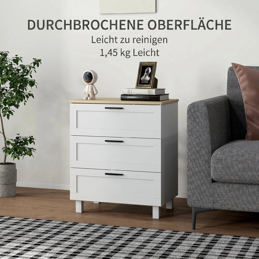 HOMCOM Comodă Modernă cu 3 Sertare 60x38x71 cm Albă și Culoare Lemn | Aosom Romania