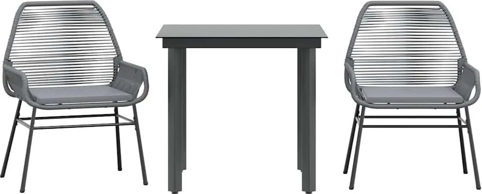 vidaXL Set de sufragerie de grădină 3 piese sticlă poliratan gri