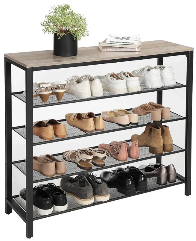Pantofar TAYLOR TRUFFLE cu cadru negru 100x92,5 cm, 4 rafturi