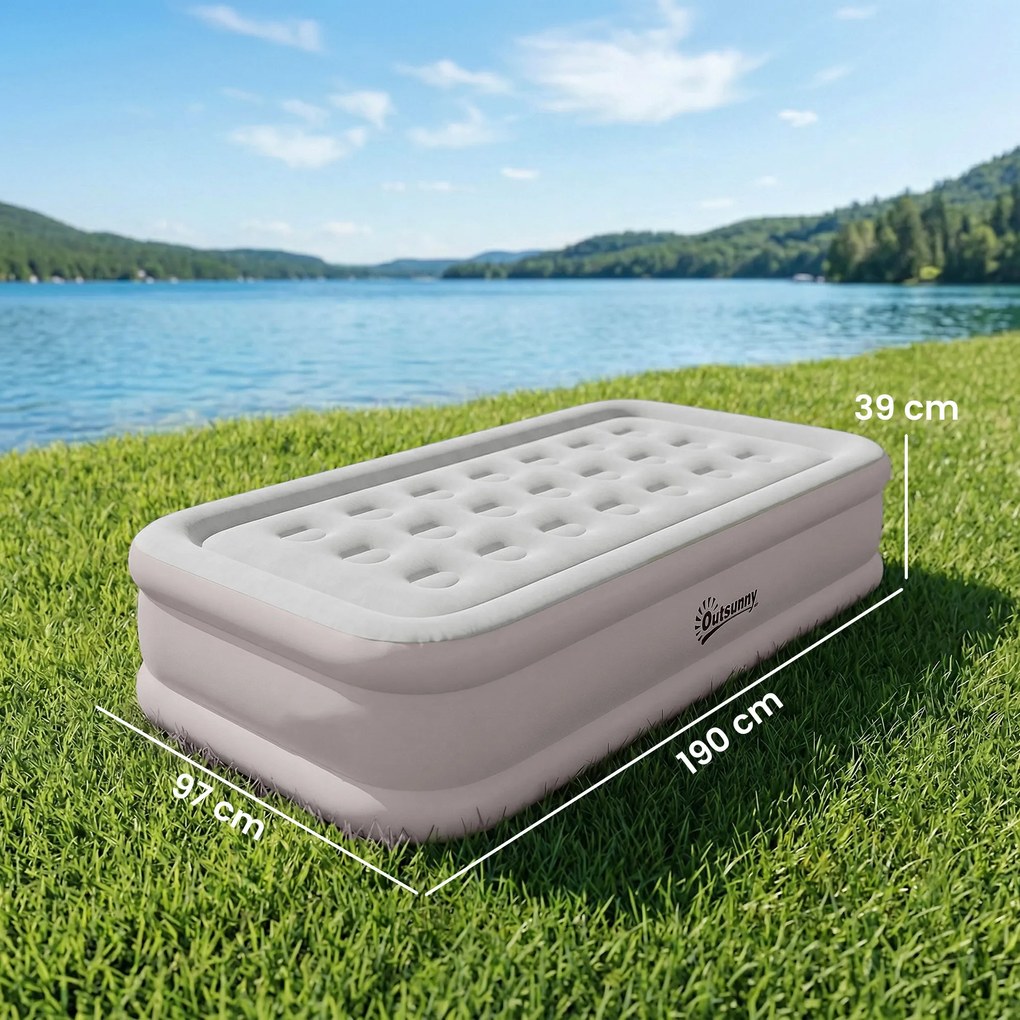 Outsunny Saltea Gonflabilă, Pompă Electrică Integrată, Suprafață Flocată , Impermeabil 5000 mm, Sac de Transport, 190x97x39cm, Kaki | Aosom Romania
