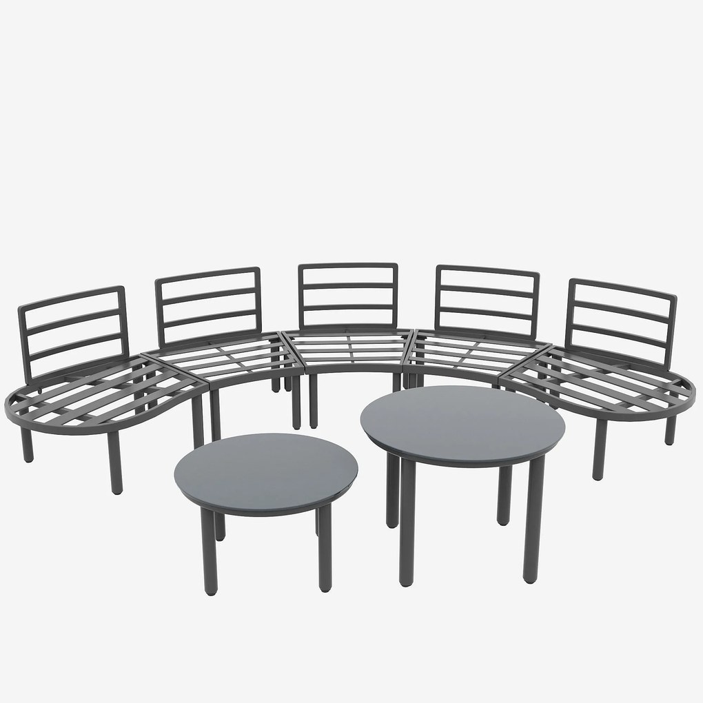Set mobilier de grădină 5 locuri, 2 mese de cafea din sticlă securizată, perne și saltele confortabile, Gri