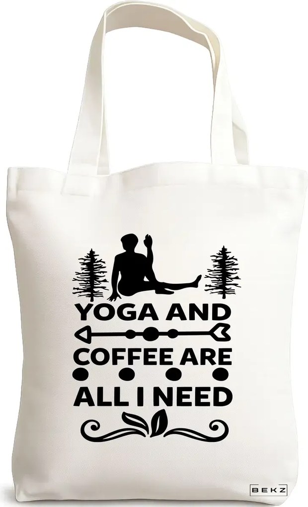 Sacosa de Panza pentru Cumparaturi, Geanta Tote Yoga and Coffee are all I need, 38x34.5 cm, Alba, BEKZ®