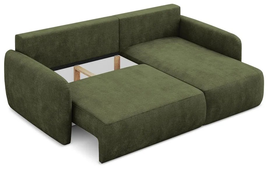 Colțar verde extensibil/cu spațiu de depozitare cu tapițerie din chenille (cu colț pe partea dreaptă/cu șezlong) Lilo – Makamii