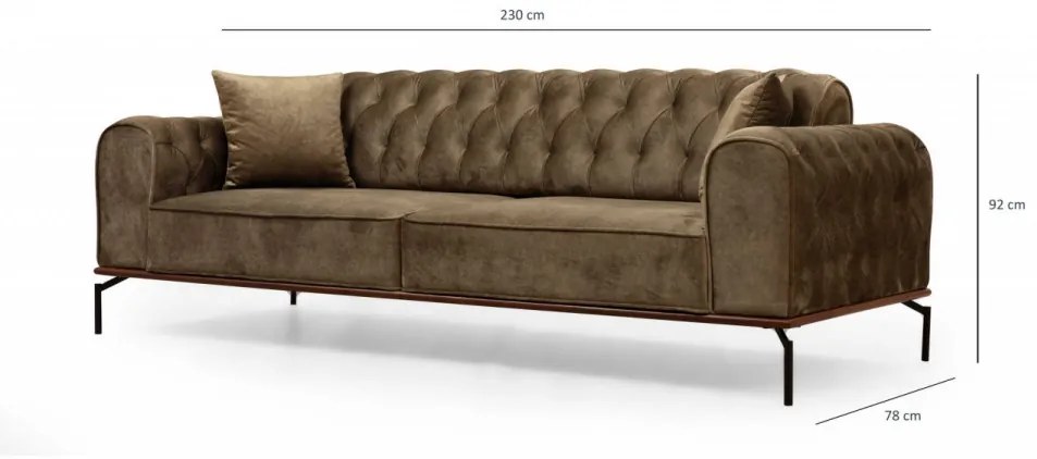 Canapea Extensibilă cu 3 Locuri Siesta With Capitone 3 Seater, Maro