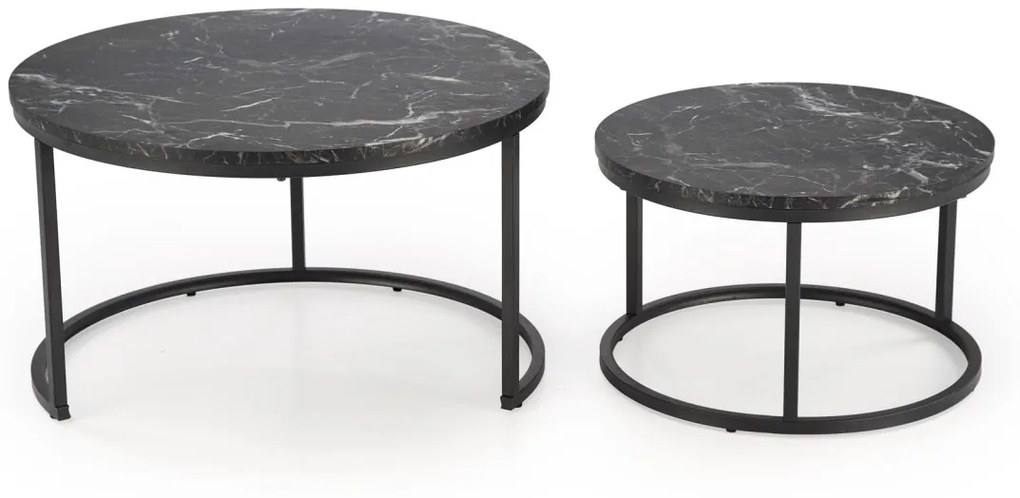 Set 2 mese de cafea Java marmura neagra/negru