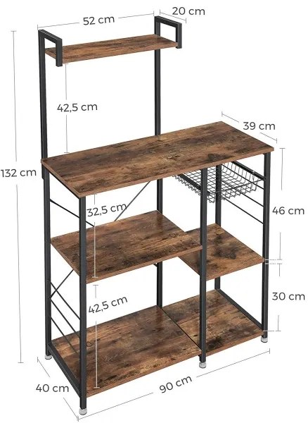 Etajeră cu polițe MARGE pentru bucătărie, maro/negru