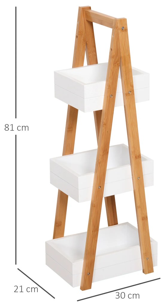 Raft cu 3 etajere Dulapior pentru baie cu economisire spatiu si multifunctional din lemn MDF si bambus 21x30x81cm, Alb HOMCOM | Aosom RO