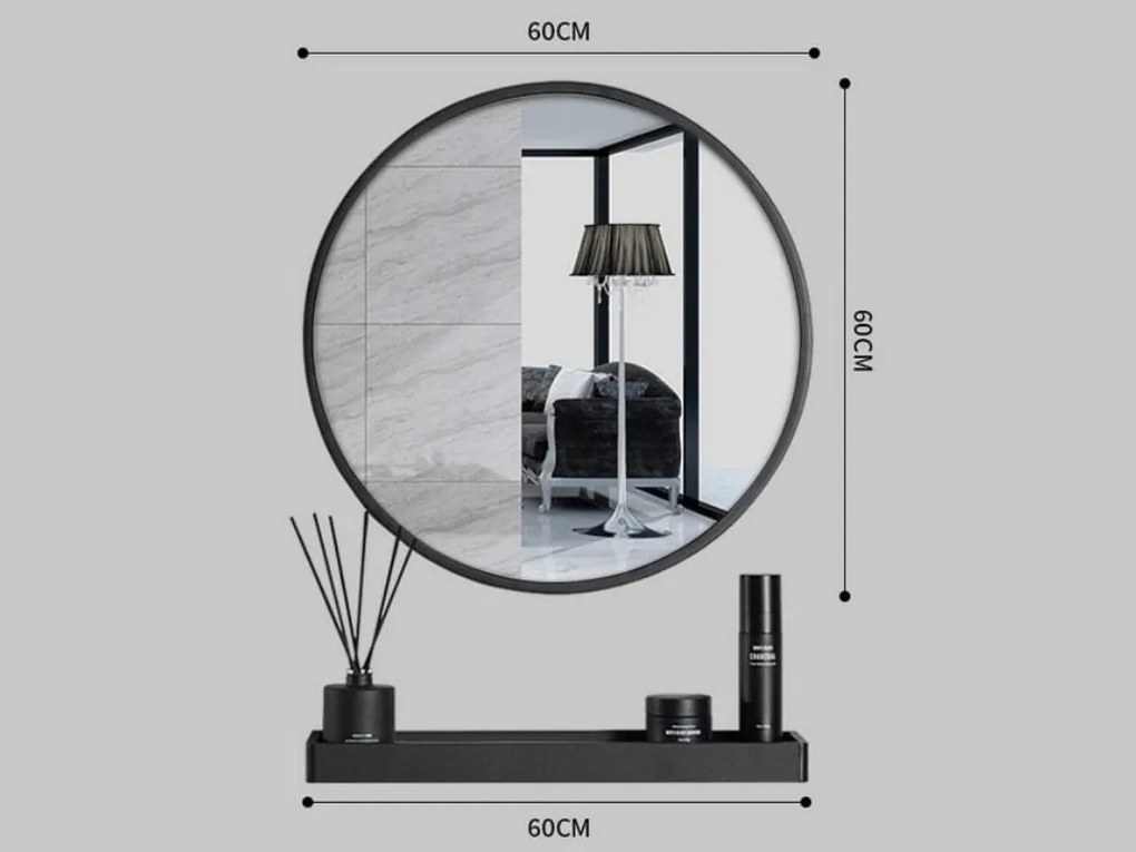 Oglinda neagra rotunda cu raft BREDO Ø 60 cm