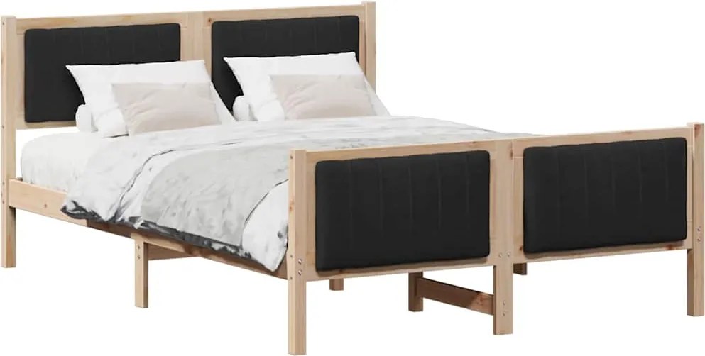 vidaXL Cadru de pat Maro și negru 135 x 190 cm Lemn masiv de pin
