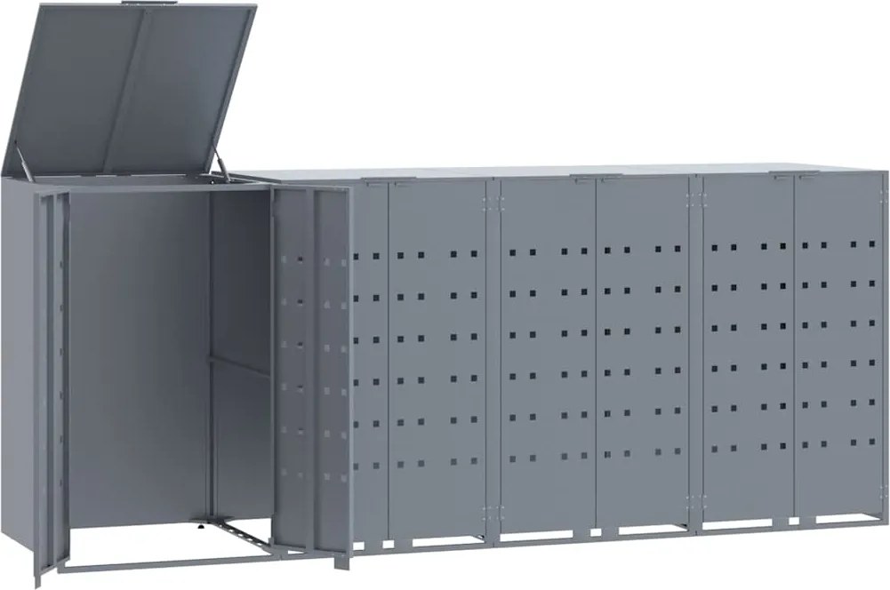 vidaXL Depozitare coș gunoi cu roți 4 coșuri gri 276x79x117 cm oțel