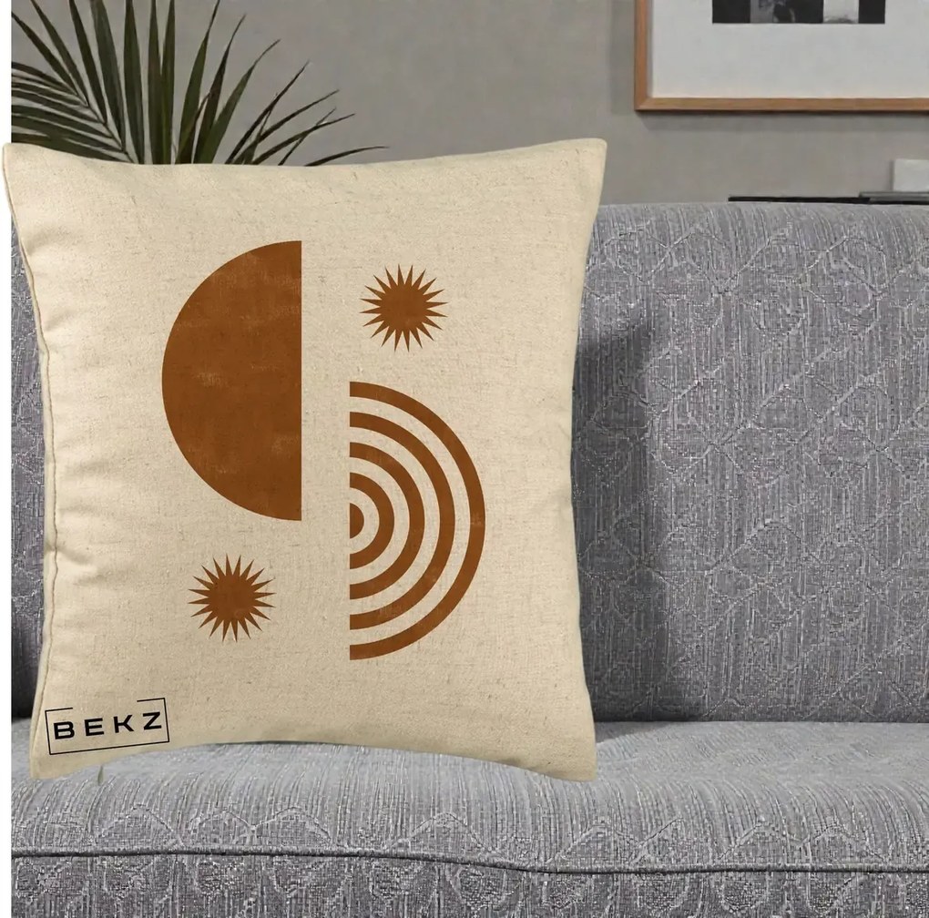 Perna Decorativa Boho Sun si Spirala, 40x40 cm, Bej, Husa Detasabila, Perna Inclusa, BEKZ®