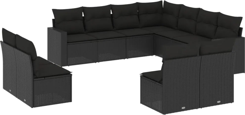 vidaXL Set canapele de grădină cu perne, 11 piese, negru, poliratan