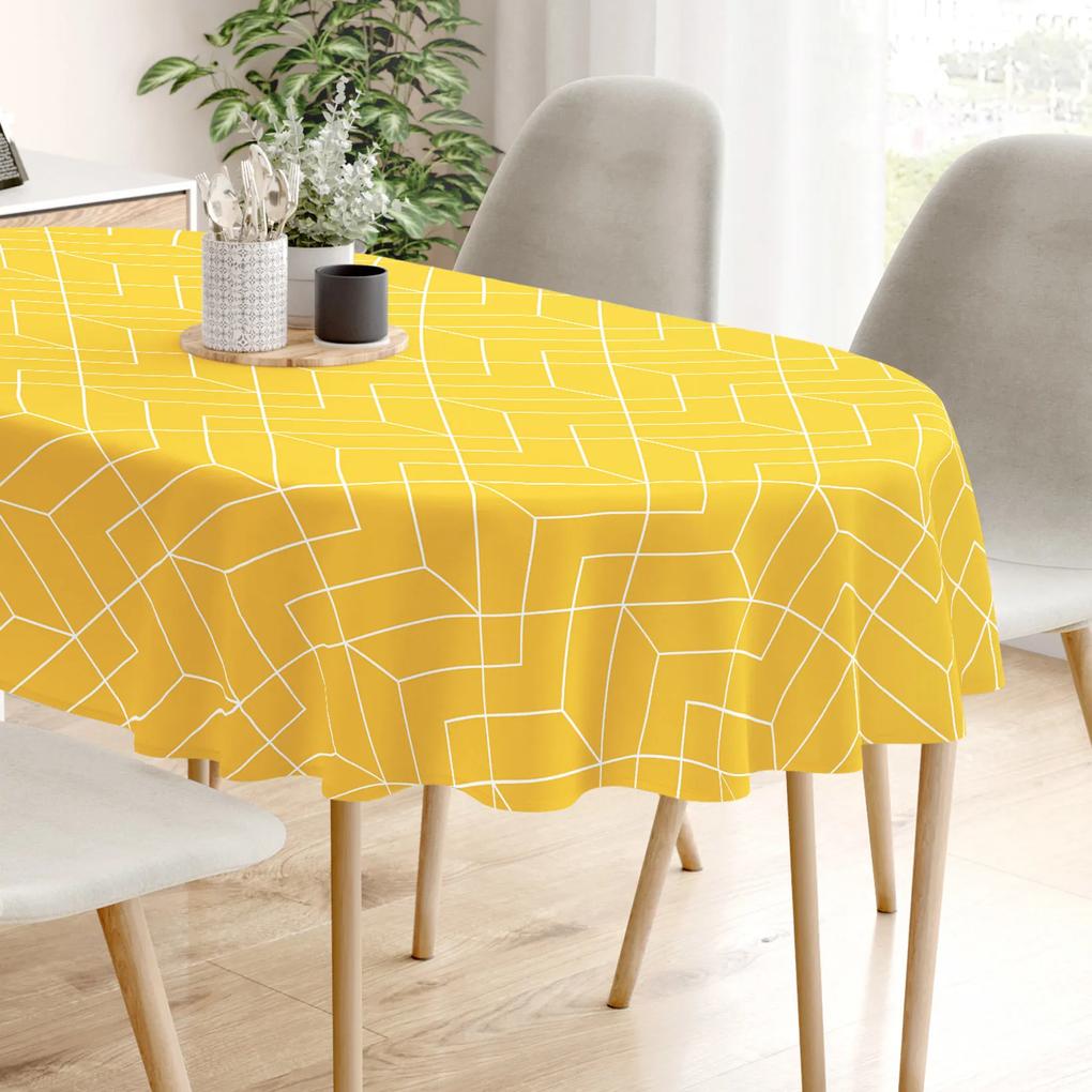 Goldea față de masă 100% bumbac - mozaic galben - ovală 120 x 180 cm