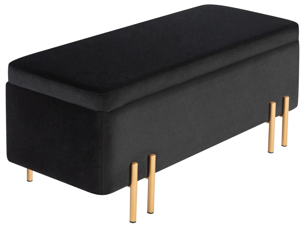 HOMCOM Băncuță, Polsterbank cu spațiu de depozitare, Metal, Lemn de Cauțiuc, Spumă, 100 x 40 x 42 cm, Negru | Aosom Romania
