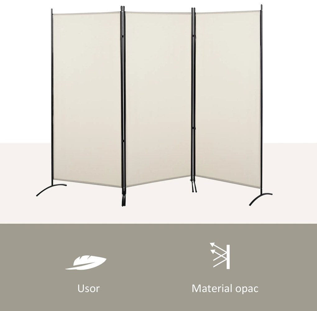 HOMCOM Paravan interior cu 3 panouri, separeu pliabil pentru spatii din metal si poliester, 253x50x182cm, bej | Aosom Romania