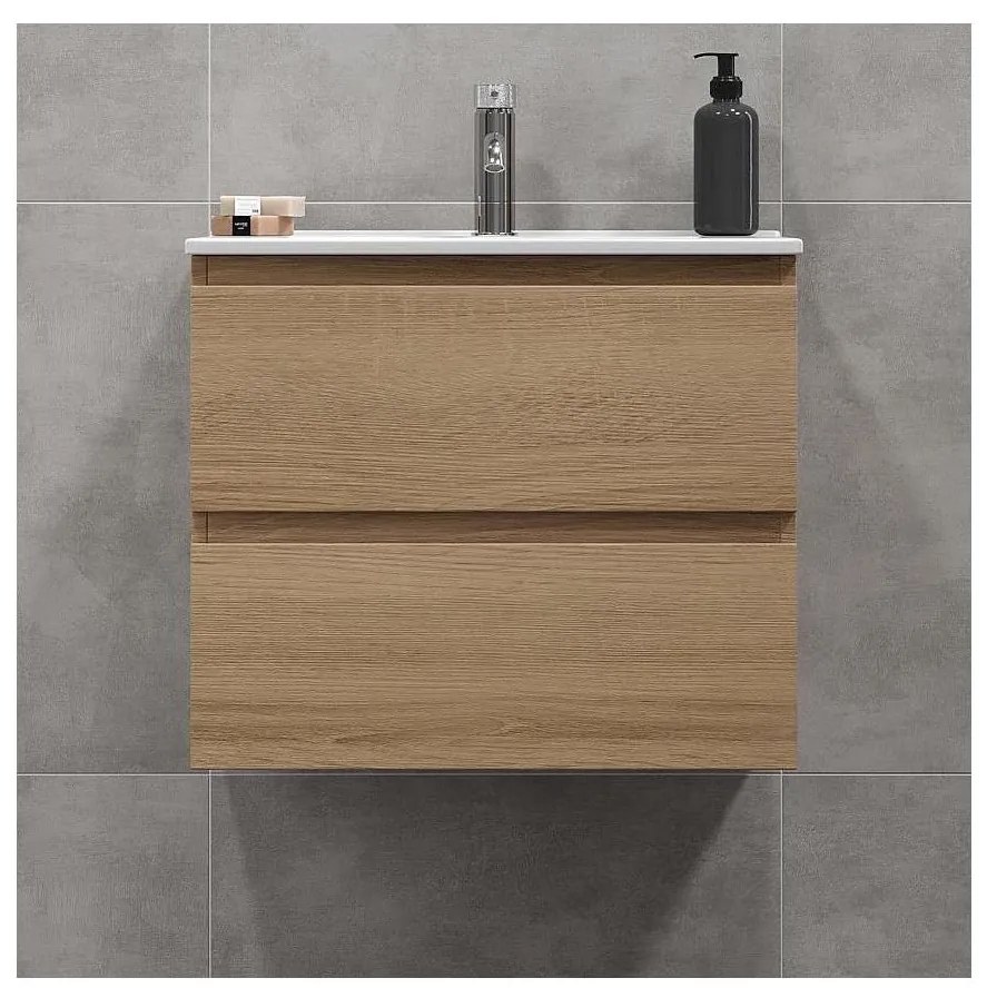 Corp mobilier de baie cu lavoar KENWOOD 61 cm, stejar