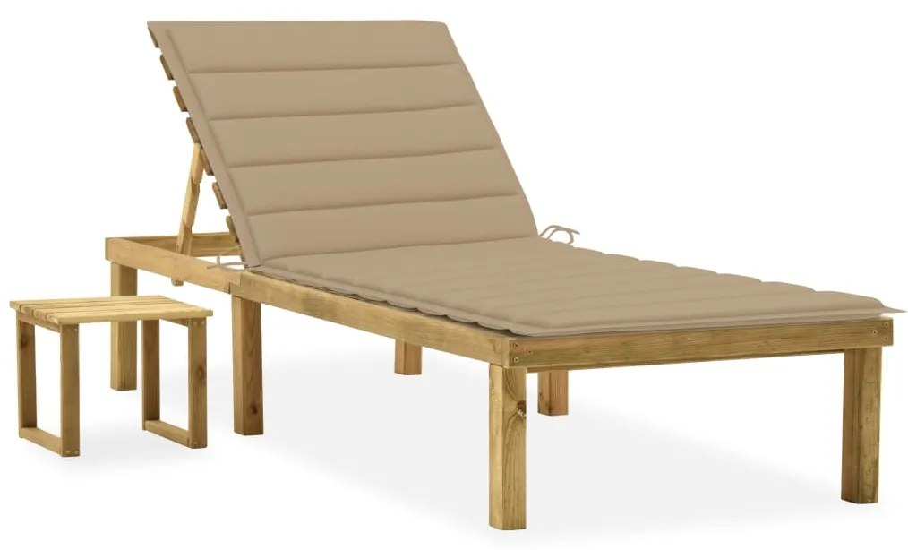 vidaXL Șezlong de grădină cu masă și pernă, lemn de pin tratat