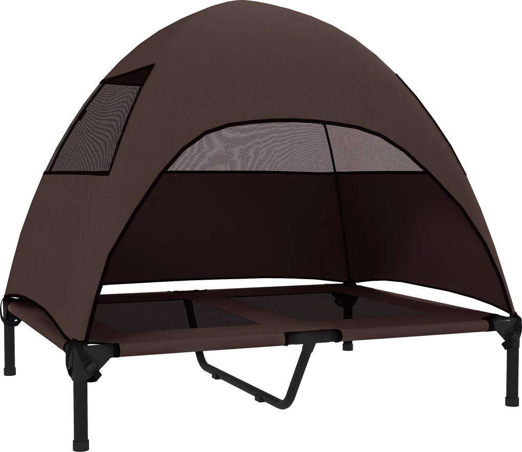 PawHut Pat de exterior pentru câini cu acoperiș, pat înălțat pentru câini mari, 91 x 76 x 90 cm, Cafea | Aosom Romania