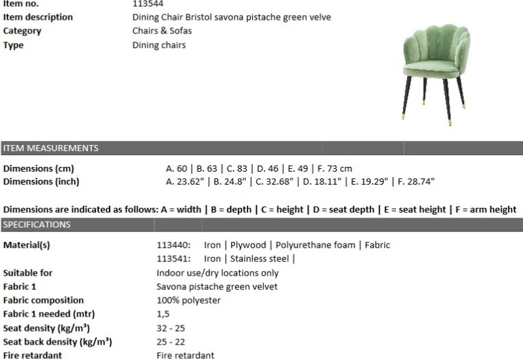 Scaun elegant design LUX Bristol catifea verde 113544 HZ