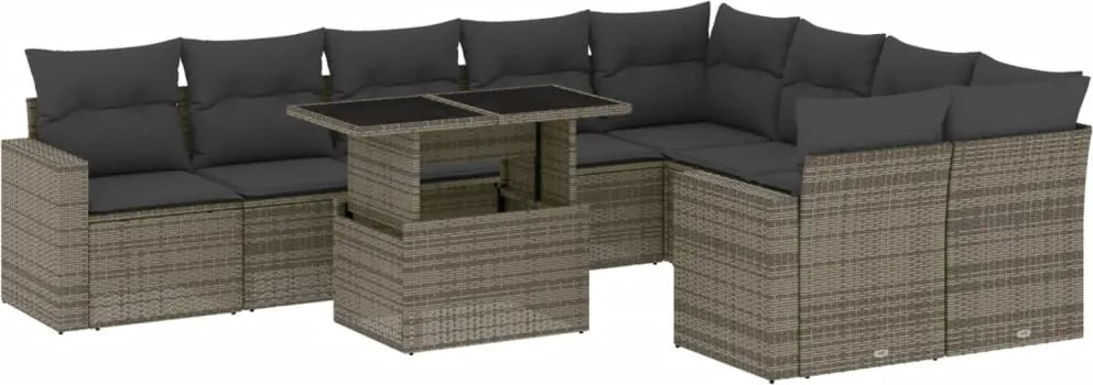 vidaXL Set mobilier de grădină cu perne, 10 piese, gri, poliratan