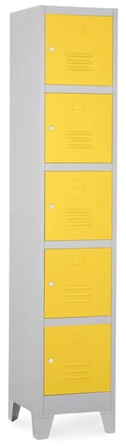 Dulap metalic - 5 cutii, 38 x 45 x 195 cm, picioare fixe, încuietoare cilindrică, galben - ral 1023