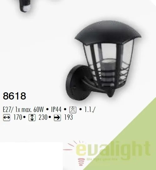 Aplica de perete de exterior, IP44 negru Marseille 8618 RX