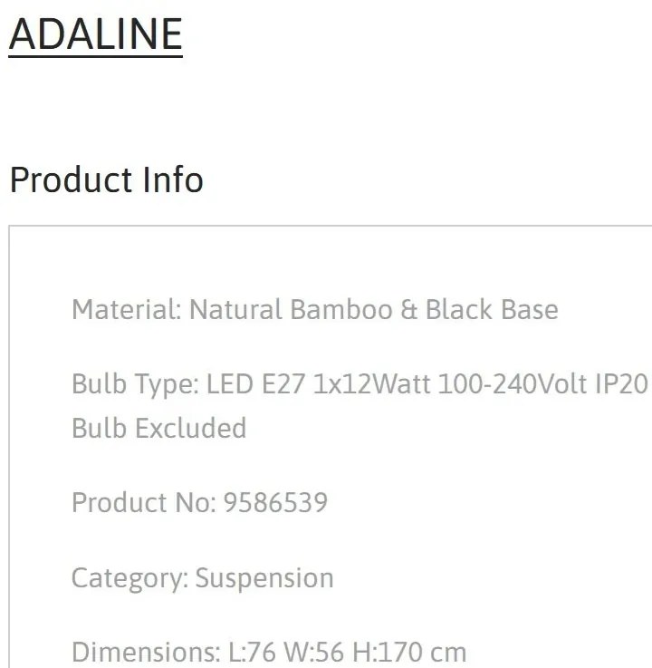 Lustra bambus design natural ADALINE NVL-9586539