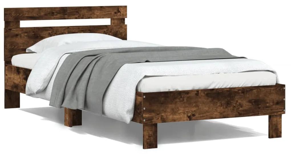 838530 vidaXL Cadru de pat cu tăblie stejar fumuriu 100x200 cm lemn prelucrat