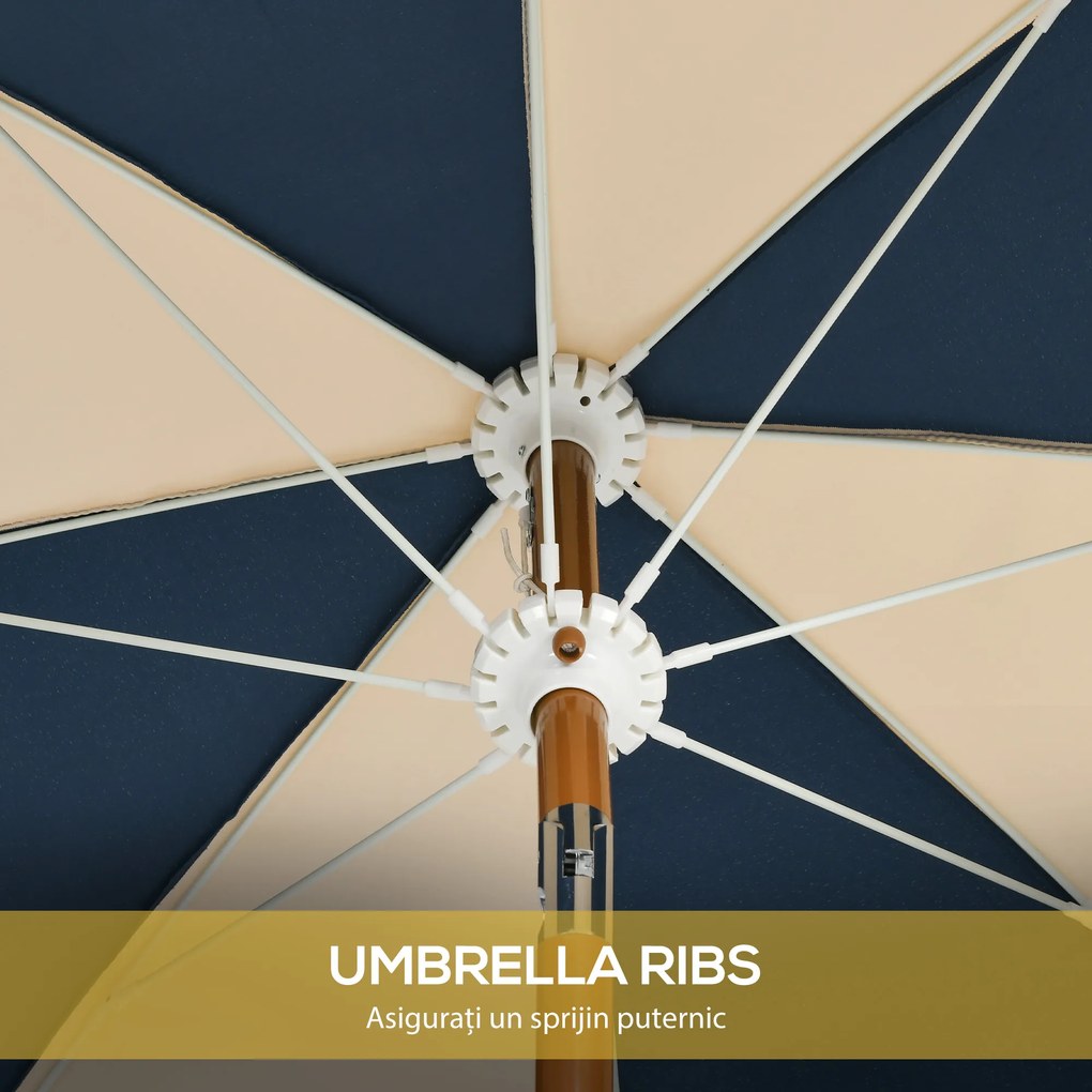 Outsunny Umbrelă de Grădină Înclinabilă cu Deschidere cu Manivelă și Orificiu de Aerisire, Ø213x234 cm, Albastru și Bej | Aosom Romania