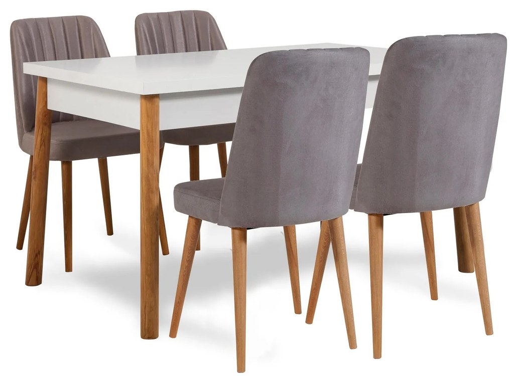 Set mobilier sufragerie Dobuse 3 (pin atlantic + alb + gri) (pentru 4 persoane). 1093799