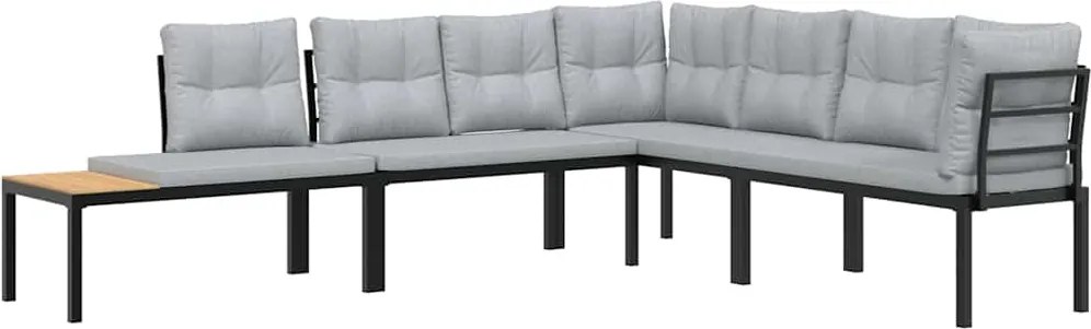 vidaXL Bănci grădină cu perne, 2 buc., negru oțel vopsit electrostatic