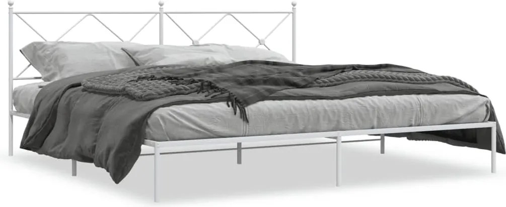 vidaXL Cadru de pat metalic cu tăblie, alb, 193x203 cm