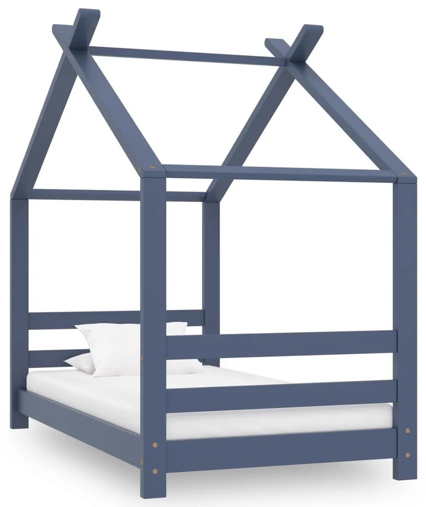 vidaXL Cadru de pat pentru copii, gri, 70 x 140 cm, lemn masiv de pin