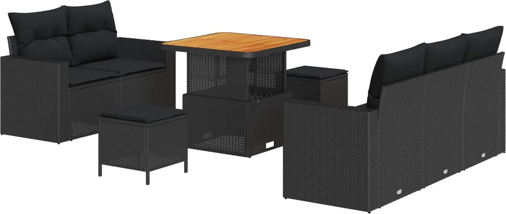 vidaXL Set de canapele pentru grădină cu pernă 8 pcs Negru poliratan