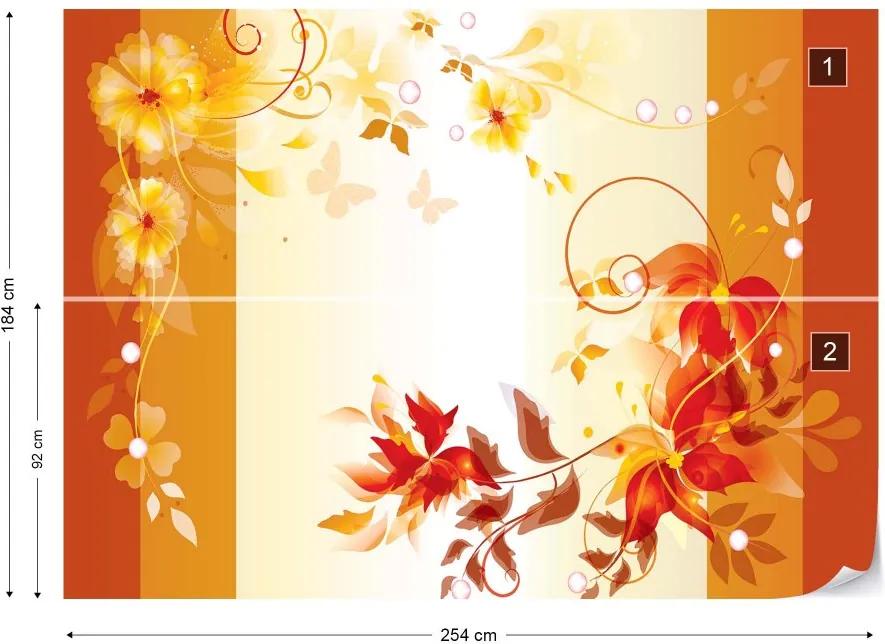 GLIX Fototapet - Floral Design Orange Vliesová tapeta  - 254x184 cm