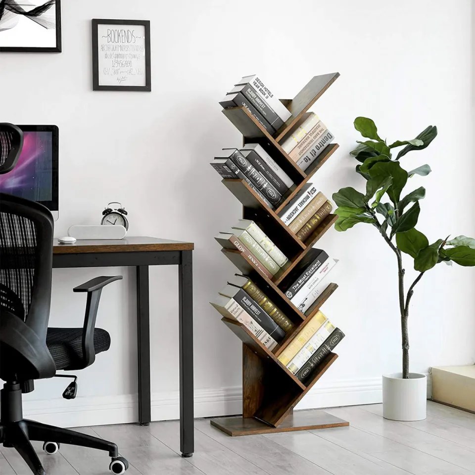 Biblioteca Tip Copac cu 8 Rafturi, Maro Rustic, PAL Melaminat, Vasagle, LBC11BX