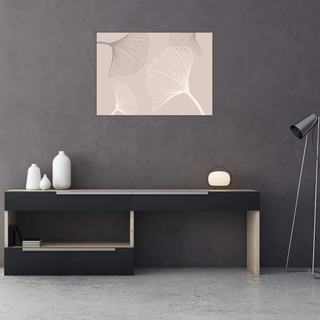 Tablou pe sticlă - Frunze bej N⁰6 (70x50 cm)