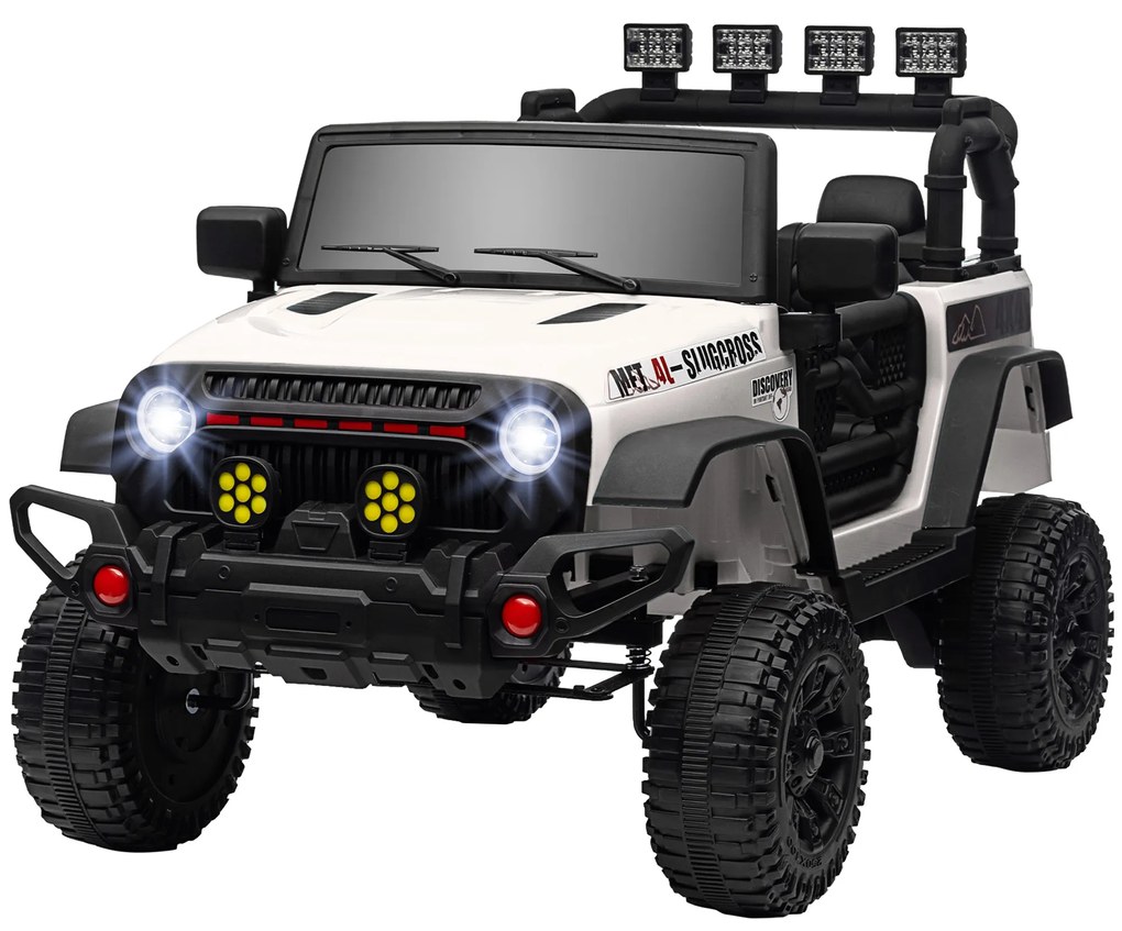 AIYAPLAY Mașină Electrică pentru Copii +3 Ani cu Baterie 12V Telecomandă Faruri LED Claxon Muzică Alb | Aosom Romania