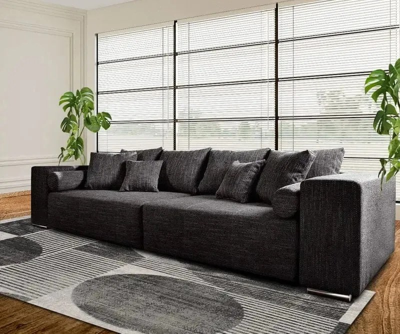 Canapea extensibilă dumonde cu ladă de depozitare si sezut confortabil din spuma high-density, Marbela Magma Black XXL 295x100 cm